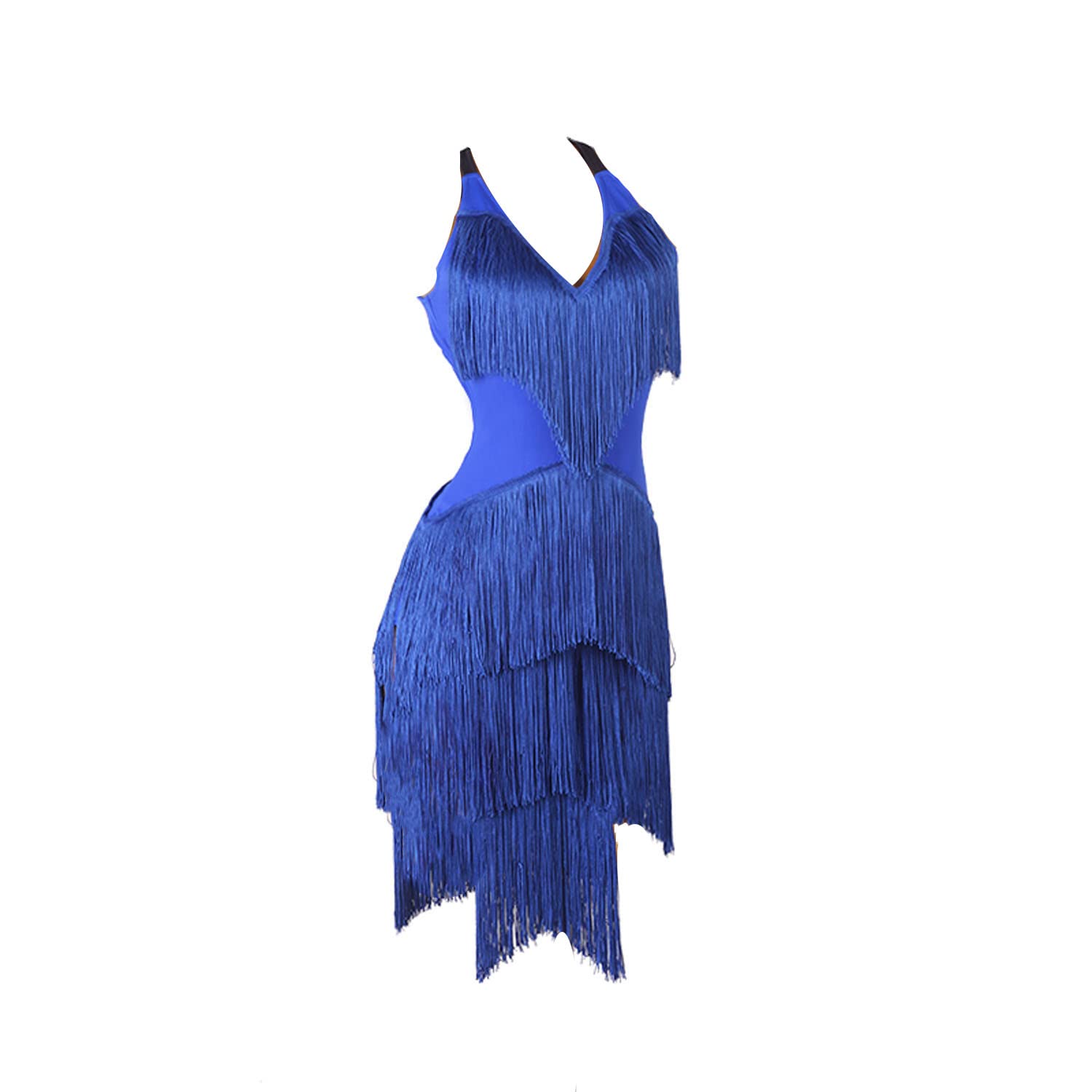 Damskie latynoskie sukienki taneczne Backless Tango Cha Cha Wydajność Costume Praktyka balowa strój tańca z warstwowymi frędzlami Spódnica z trybardem dla Rumba samba