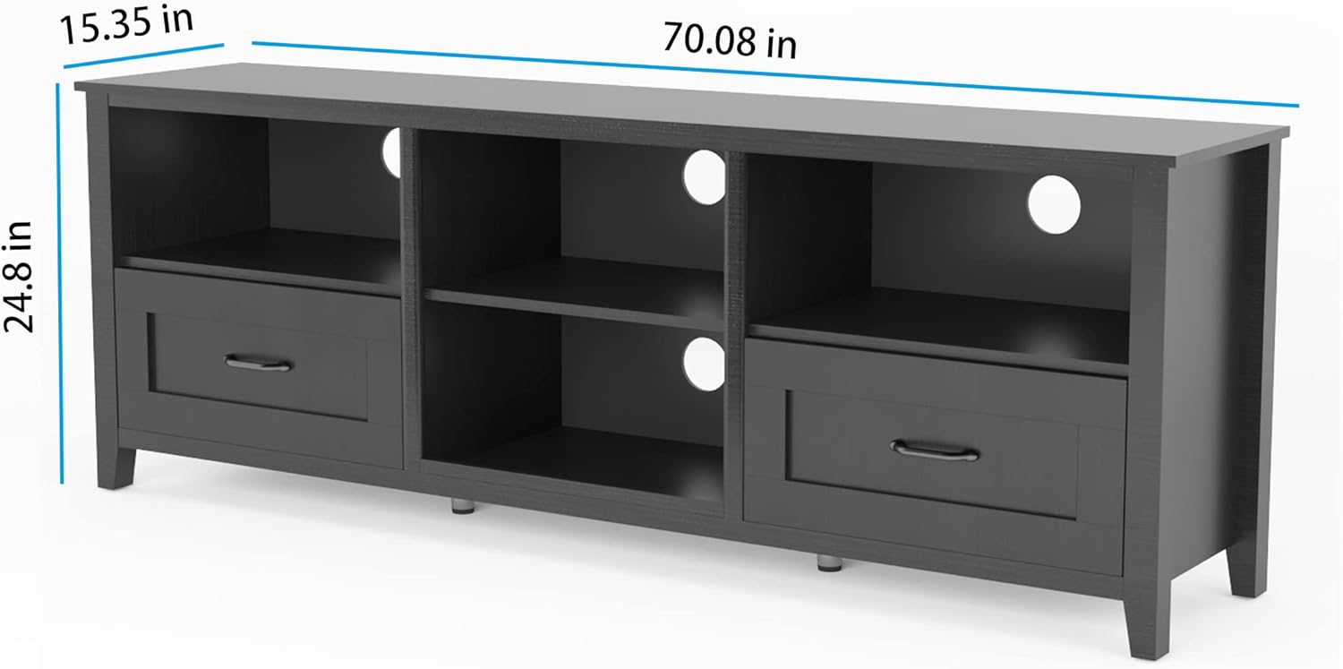 IANIYA 70.08 Inch TV Stand with Ample Storage Space and Sturdy Structure Design, Perfect for Living Room (Black-with Drawer)