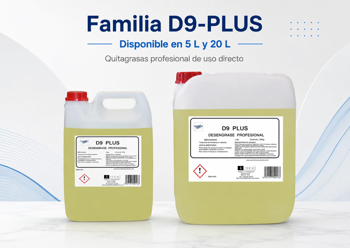 D9-PLUS Quitagrasas Profesional 20 L, Uso Directo, Desengrasante Enérgico para Filtros de Campana, Planchas, Superficies, Suelos y Grasas Alimentarias.