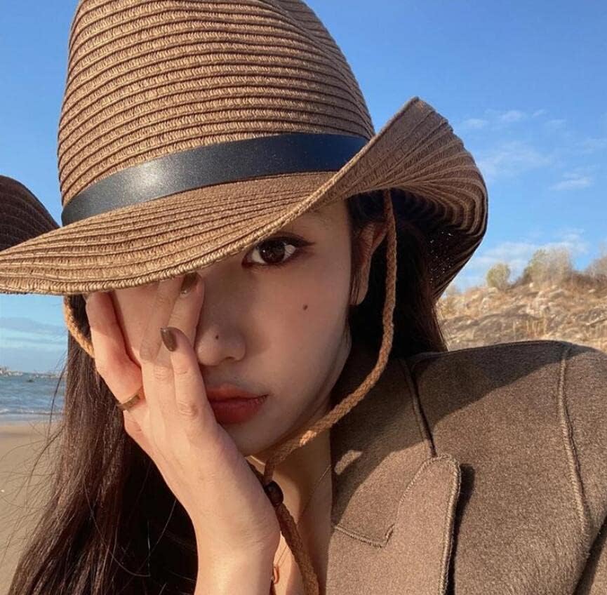 Straw Cowboy Hat for Men Women Wide Brim Sun Hat Cowgirl Panama Hat with Chin Strap Sombrero UV Protection Travel Outdoor Hat - Image 5