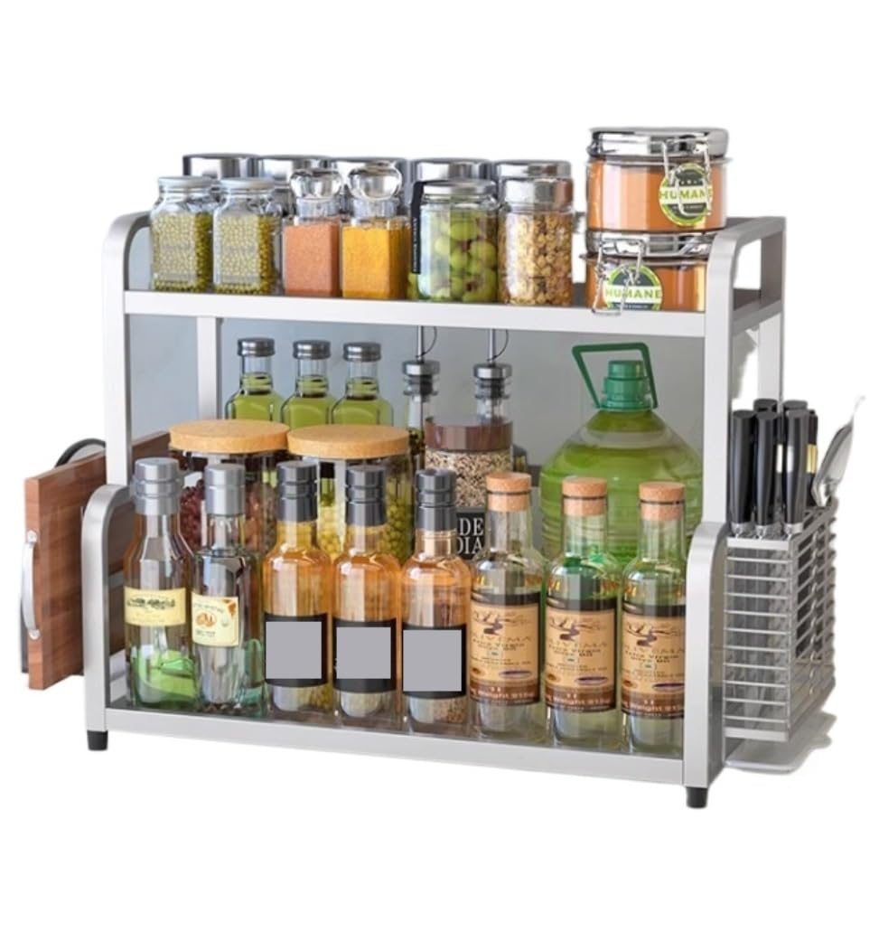 YNIYUJKL Spice Rack Spice Organizer Spice Shelf 304 Stainless Steel Kitchen Storage Rack Spice Rack Organizer Shelf Countertop Rack Spice Jar Shelf Seasoning Organizer Spice Rack
