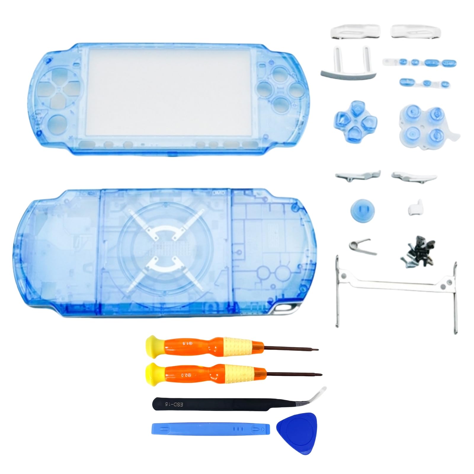 Hzxkqmil Replacement Full Housing Shell Cover Faceplate Case with Buttons Screws Set for Sony PSP 3000 Console (Transparent Blue)