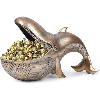 Whale Statue Resin Whale Figurine Funny Candy Bowl Key Tray for Entrance Table Sculpture with Large Mouth Table Easy to Use 20 x 12 x 12 cm Bronze