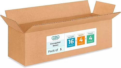 IDL Packaging Cajas de envío corrugadas largas de 16 pulgadas de largo x 4 pulgadas de ancho x 4 pulgadas de alto (paquete de 5) Excelente elección