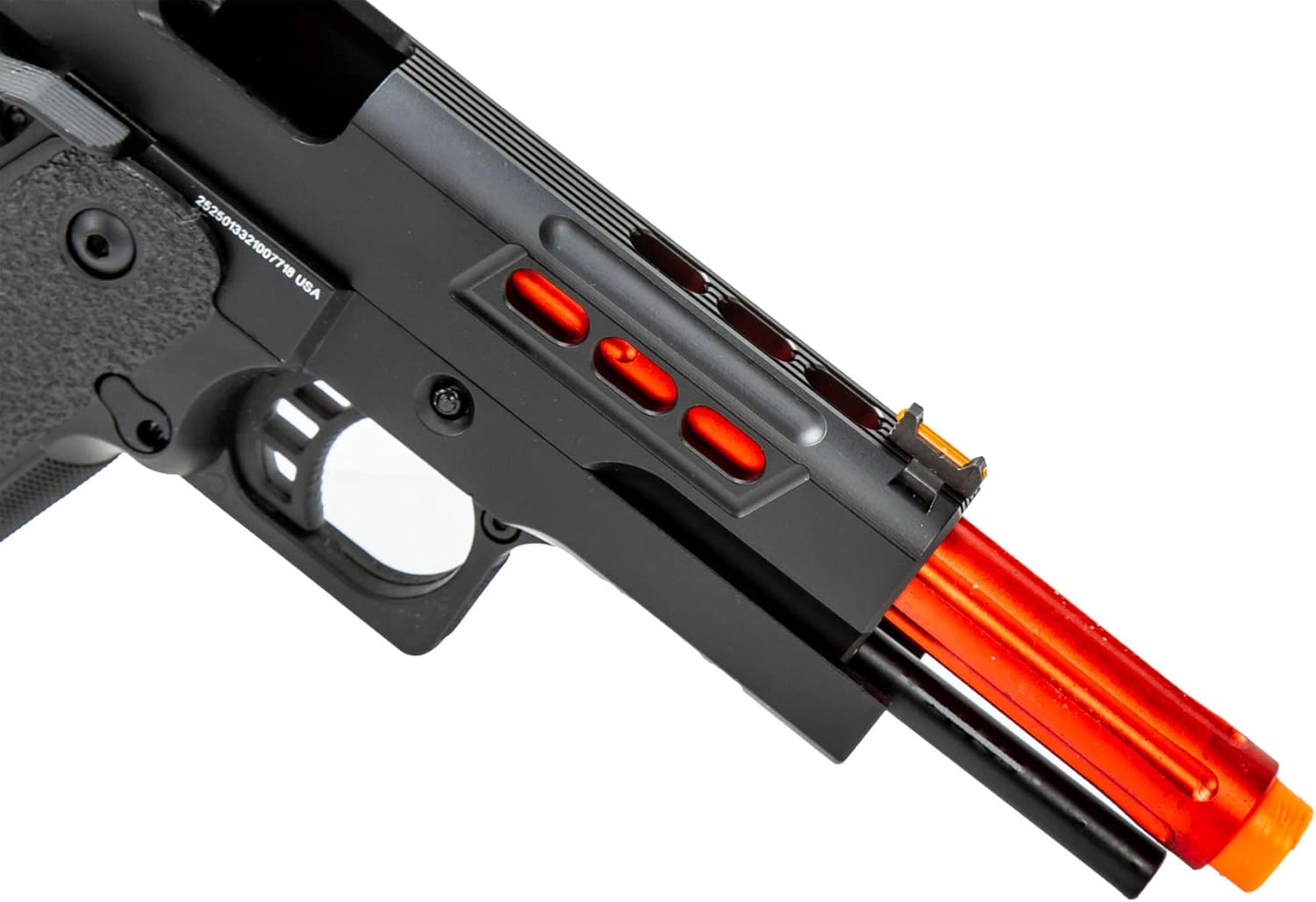 GoldenBall & Eagle 3342 OTS .45 Hi-Capa Gas Blowback Airsoft Pistol w/Ported Slide (Color: Black/Red Barrel)
