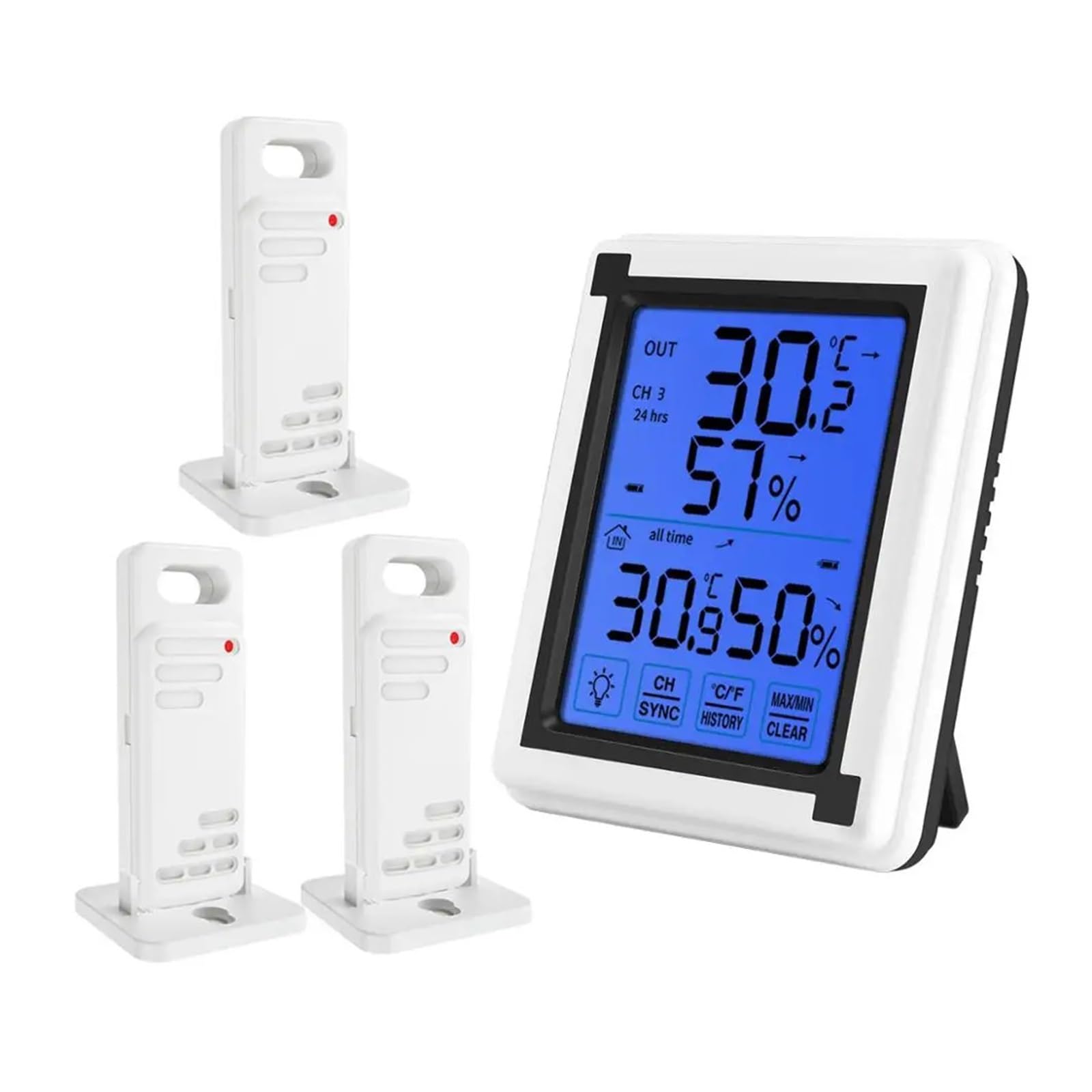 Wewnętrzny Termometr Zewnętrzny Wilgotność 3 Czujnik Bezprzewodowy Higrometr Cyfrowy Ekran Dotykowy Monitor Wilgotności Temperatury Dokładny Monitor(With 3 sensor)