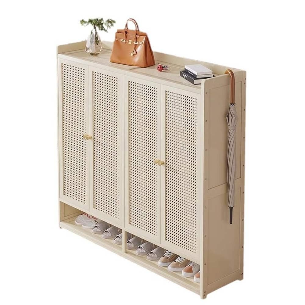Armoire à chaussures en bambou et rotin à 8 étages couleur crème pour couloir