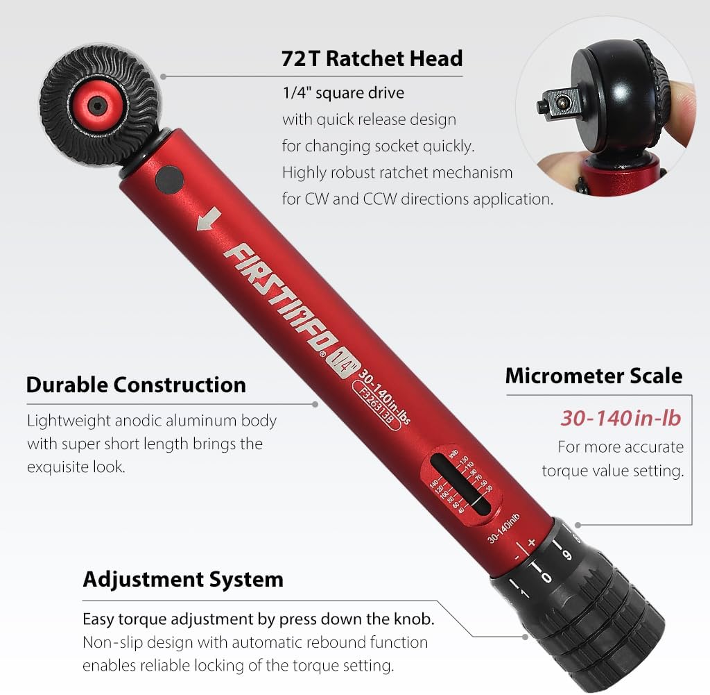 FIRSTINFO Taiwan 1/4 in. Drive Mini Torque Wrench Set, 30-140 in. lbs. with 72-Tooth Gear, Includes 20-Piece Bits, F326363B