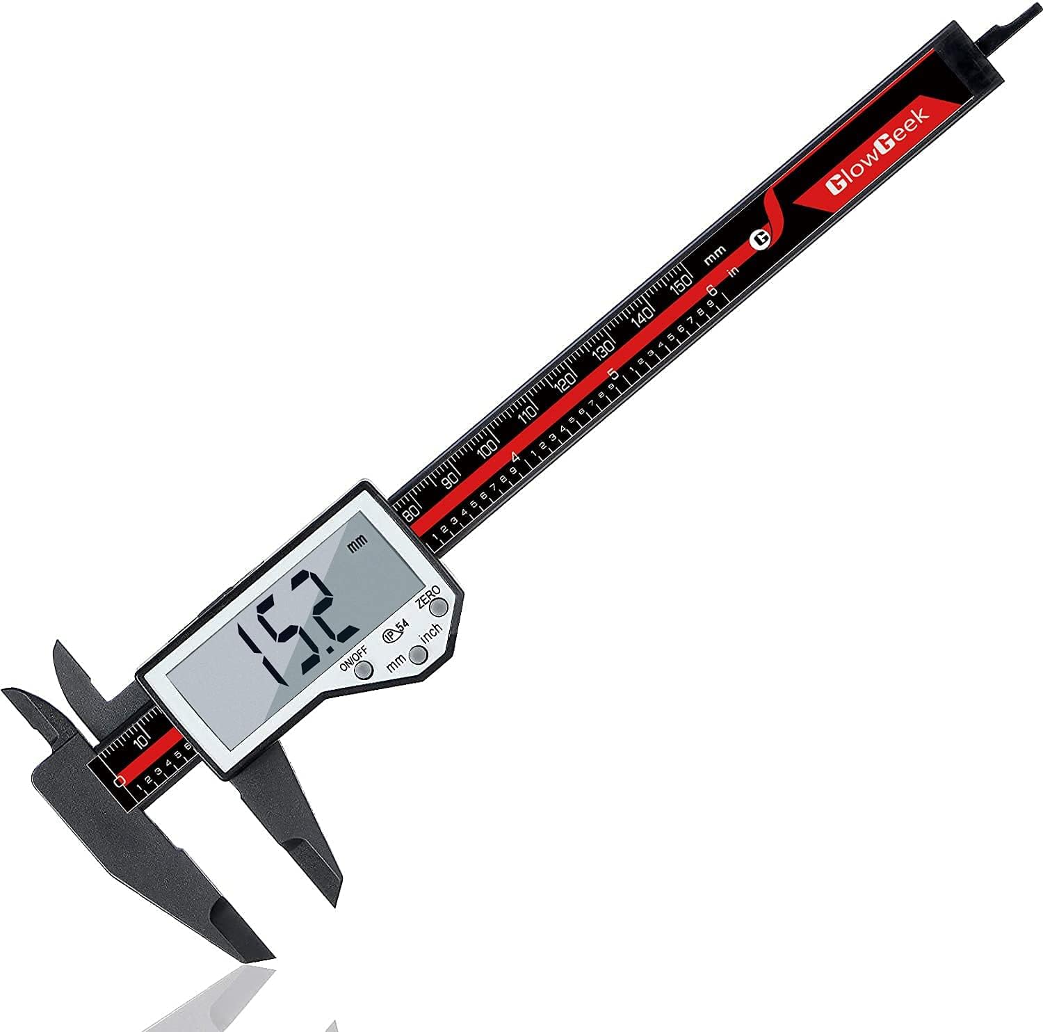 Electronic Digital Caliper Inch/Metric Conversion 0-6 Inch/150 mm Stainless Steel Body Red/Black Extra Large LCD Screen Auto Off Featured Measuring Tool