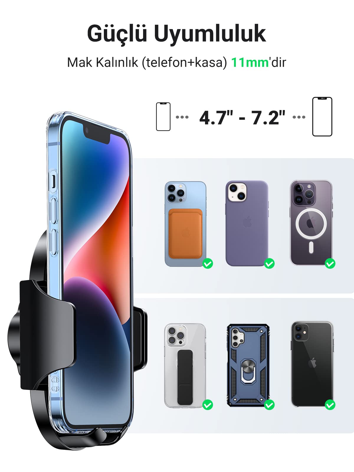 UGREEN Araç Telefonu Tutacağı Vantuz Pano Tutacağı iPhone ile Uyumlu Galaxy Redmi Xiaomi Huawei