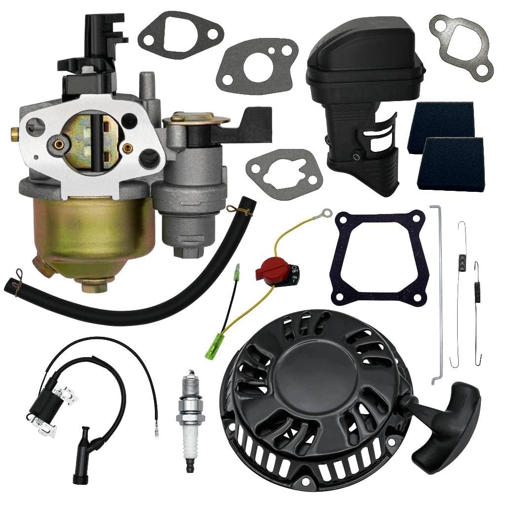 STRONGTHIUM Kit de Carburador y Mantenimiento Compatible con Predator 212cc 196cc 224cc, para Mini Moto Go Kart Motocultor, Incluye Arrancador, Bobina, Filtro de Aire y Bujía