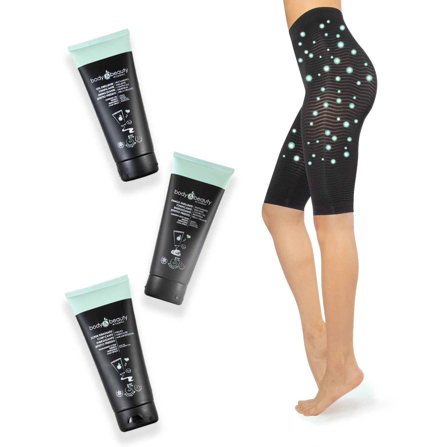 CALZITALY Tratamiento Anticelulítico, Pijama Masajeador Tonificante, Activa la Microcirculación, Gel y Arcilla Efecto Calor con Cafeína