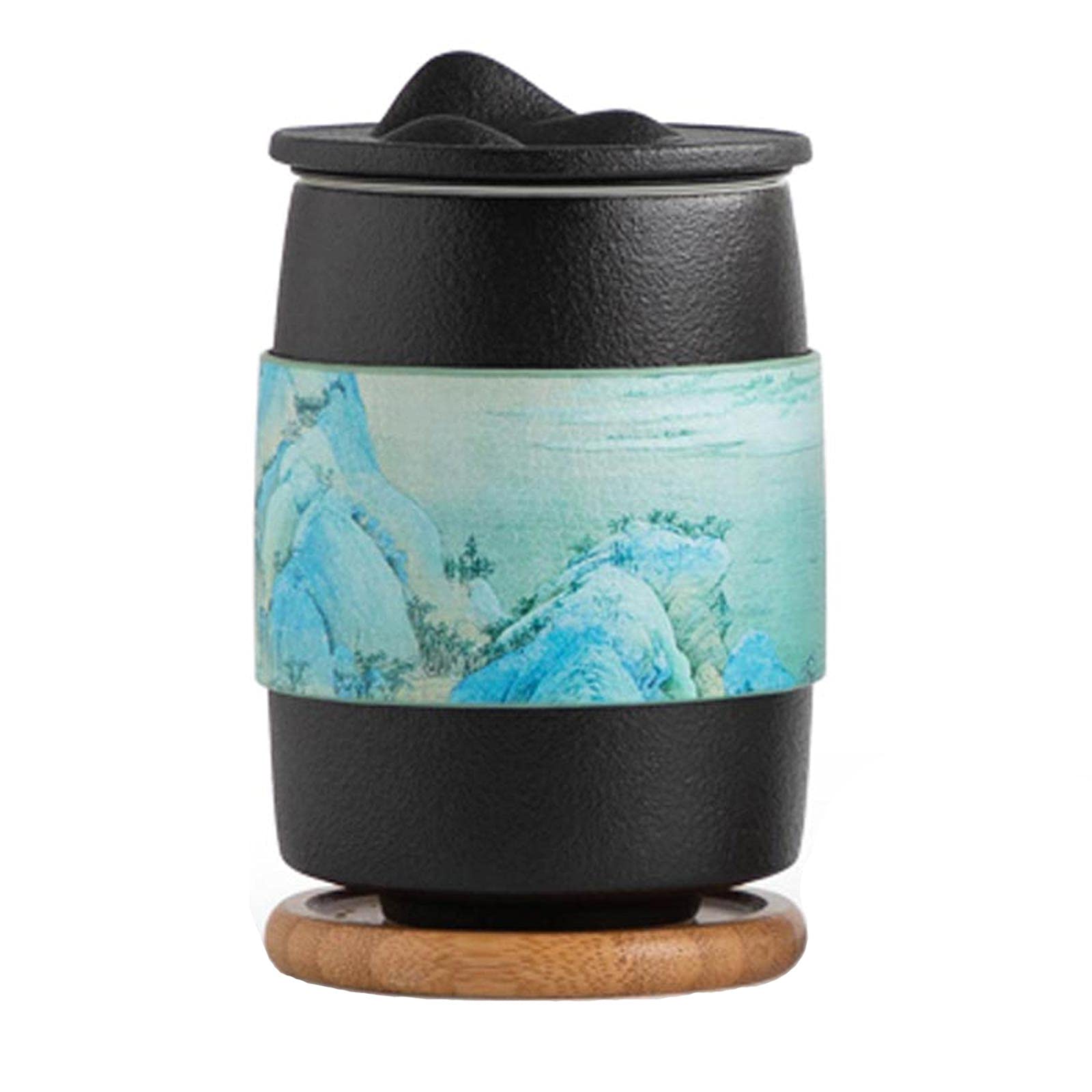 Mug en céramique tasse à thé de bureau tasse à eau filtre en céramique tasse à eau avec couvercle tasse à la maison tasse à café de 300 ml (noir et blanc) tasse à café (couleur : noir)