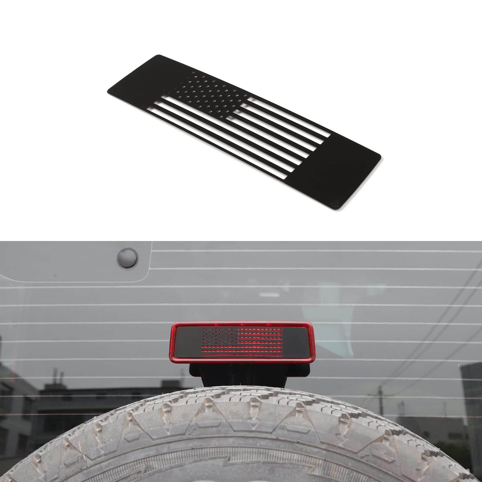 Linskip 3rd Brake Light Decor Cover Fit for Jeep Wrangler JK Accessories, Stainless Sticker Centre Third Brake for Jeep JK Light Accessories- Flag
