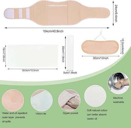 Miniatura 2 de Paquete de 2 unidades de aceite de ricino para cintura extra grande, paquete de aceite de ricino para desintoxicación del hígado, paño de franela de