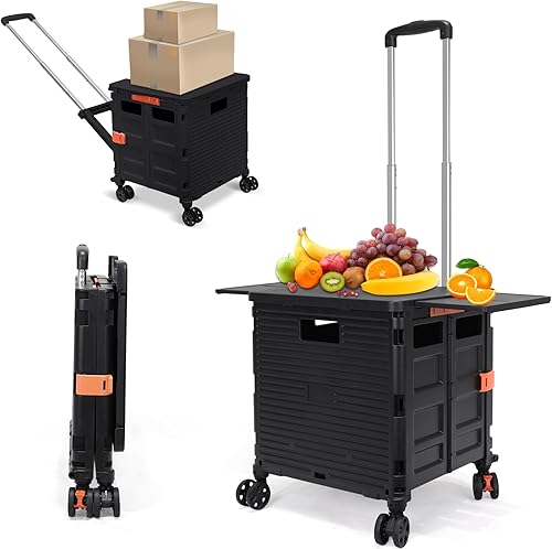 SELORSS Carrito plegable con ruedas giratorias, tapa magnética extendida, mango telescópico, ángulo ajustable para transportes, comestibles,