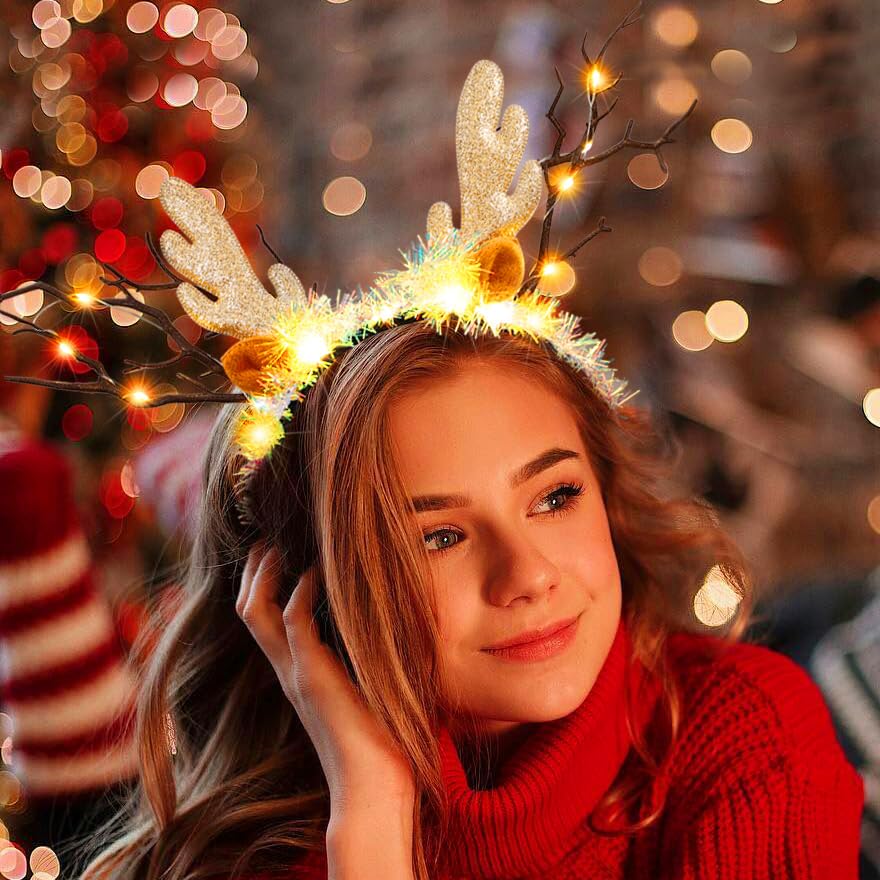 Fashband LED Christmas Reindeer Antler Headband Light Up Glitter Headbands Xmas Sparkly Hair Accessories for Women - Image 4