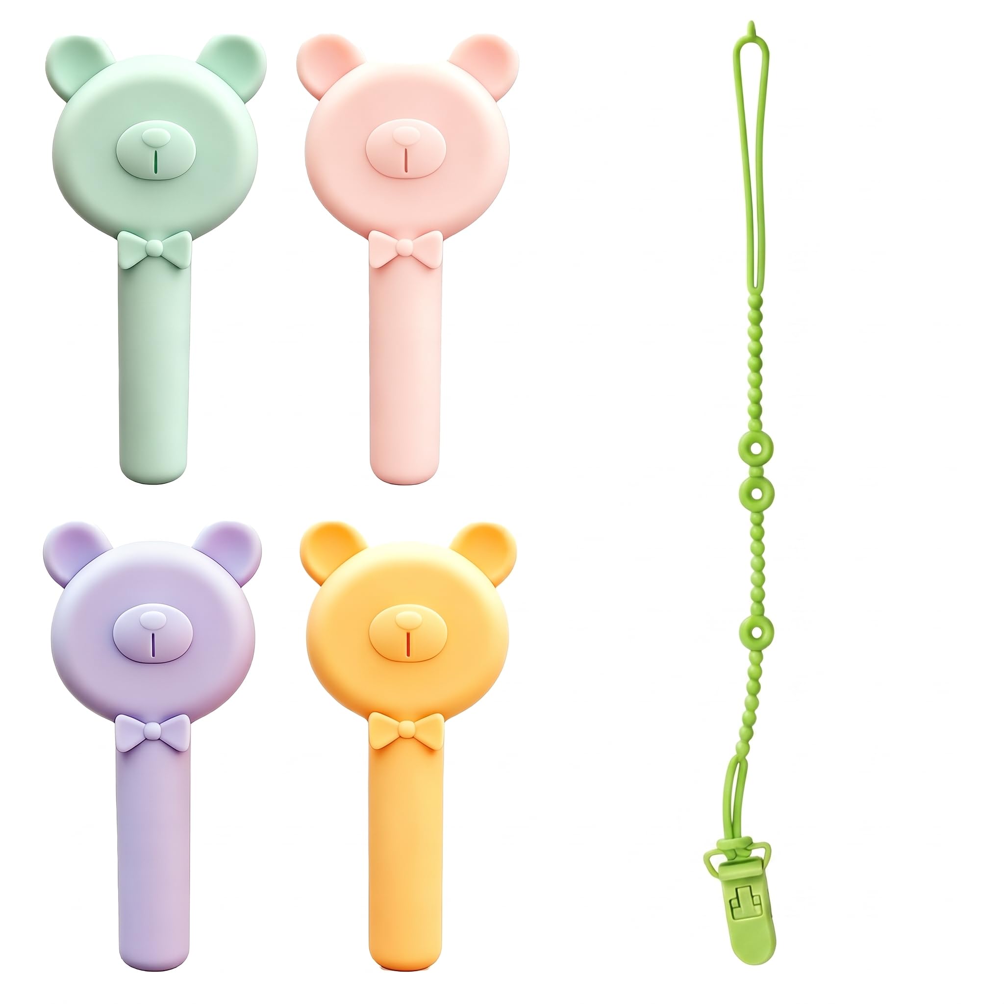 Professional Bear Chew Necklace Soothing Silicone, 4 Colors & Flavors, Teething Relief for Sensory Kids, Improve Concentration, Strengthen Oral and Facial Muscles(Include Silicone Anti-Loss Rope)