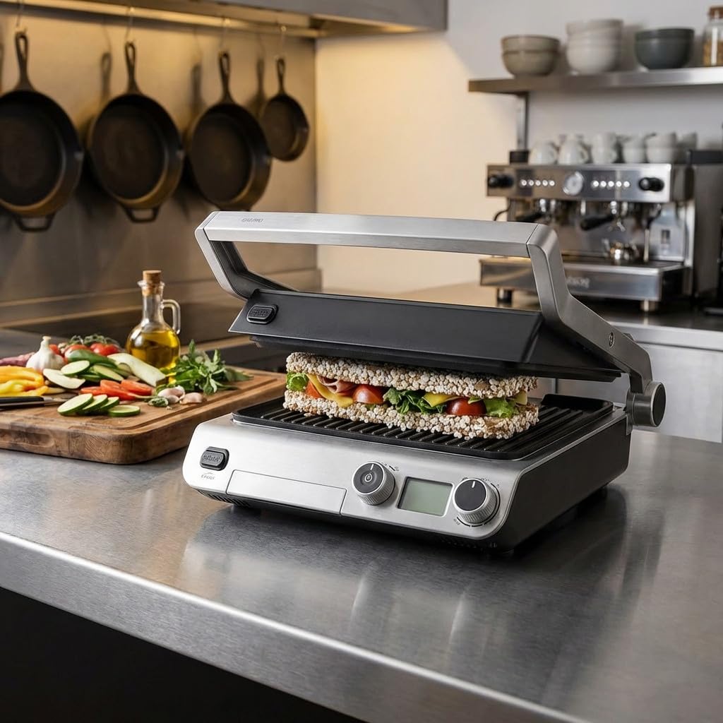 Suinga Grill Sandwichera Inox Profesional 2000W | Grill Panini y Parrilla Electrica con Placa Antiadherente 38x35 cm | Recomendado para Restauración