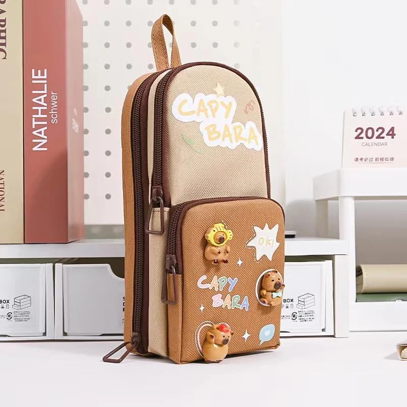 Image of M2K HUB Stylish Pencil Case 6 Layer with 3 Compartment Large Capacity Pen Pencil Pouch Multifunctional Pouch for School Kids Stationary Gift (Brown Pencil Pouch)