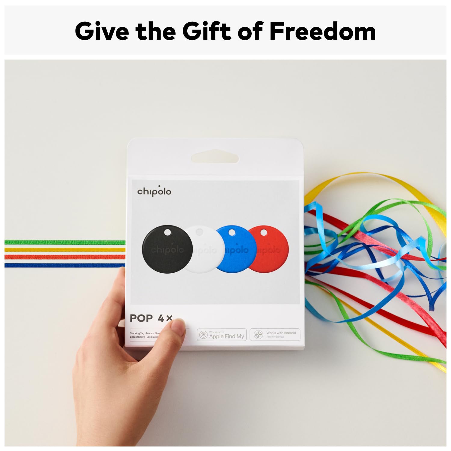 Chipolo POP Tracker Tag - Colorato, compatibile, forte Bluetooth Tracker con Chiama il tuo telefono & fuori portata, funziona con Find Hub su Google o Apple Find My - 4 Pezzi (Miscela standard)