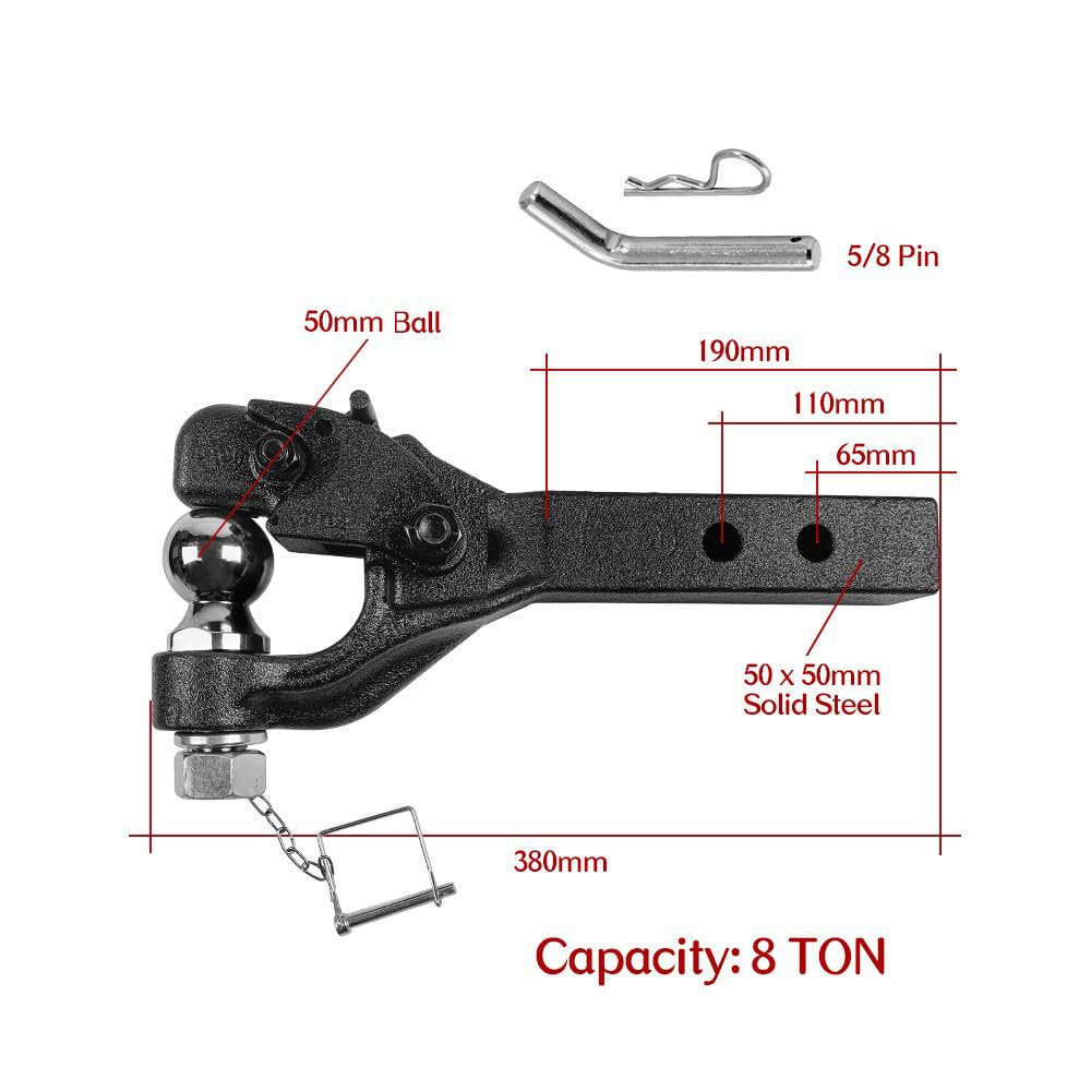 Hak holowniczy ze stali kutej – zaczep Pintle + kulka 50 mm, do traktorów, ciężarówek, sprzętu, napędu 10 t