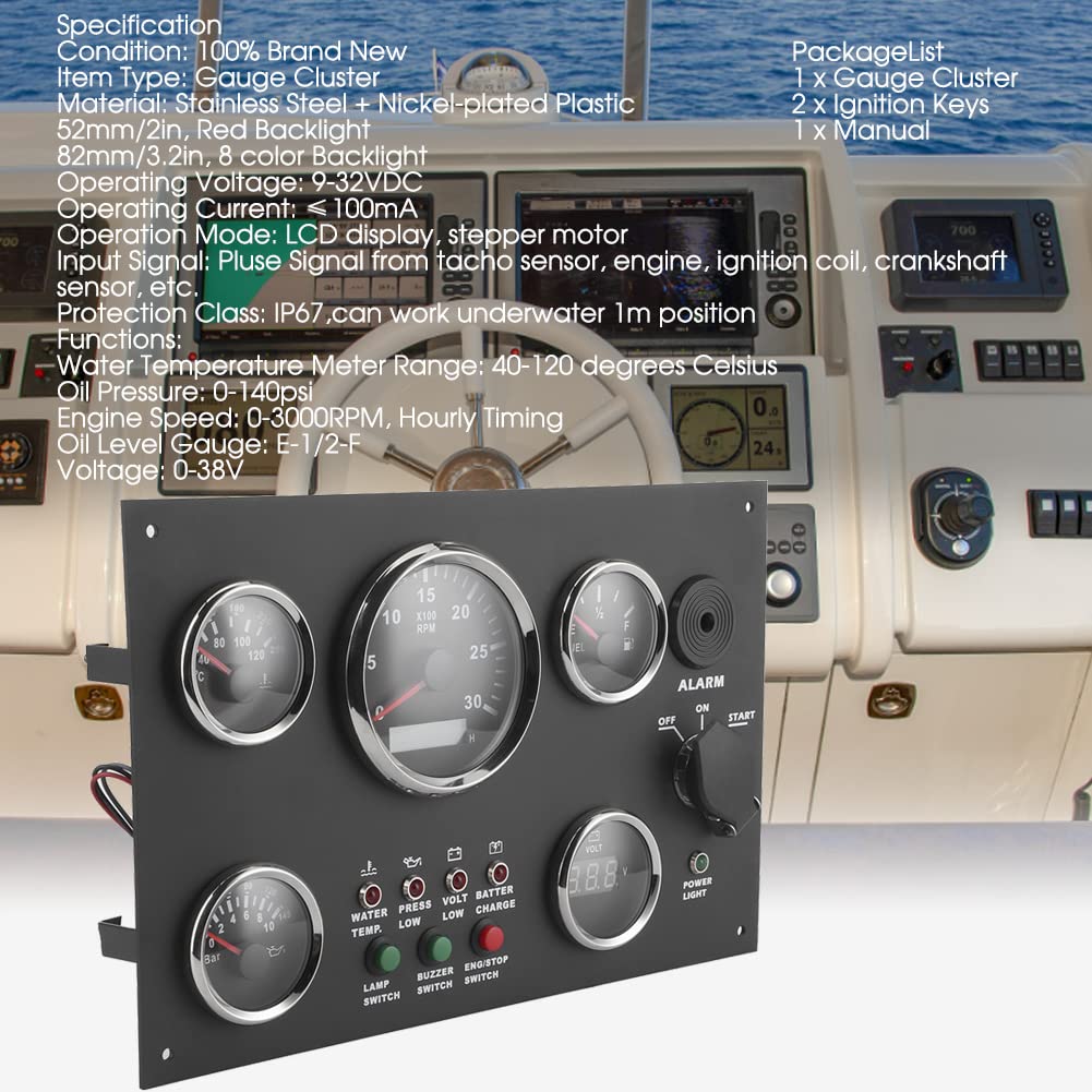Tablero de instrumentos modificado, 12-24 V, aceite universal, temperatura del agua, voltaje, presión, velocidad, juego de medidores combinados con llave de encendido, interruptor de luz y panel de co