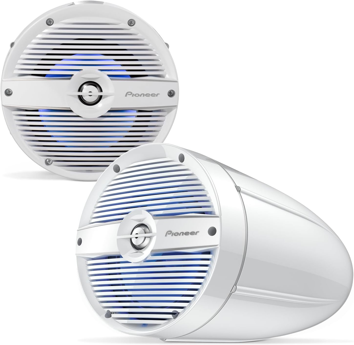 PIONEER TS-ME770TC 7.7" Wakeboard Tower Speakers (Pair, White Classic Design) – 250W, RGB LED Lighting, Water Resistant Marine Speaker System Upgrade for Boats and Other Outdoor Audio Systems