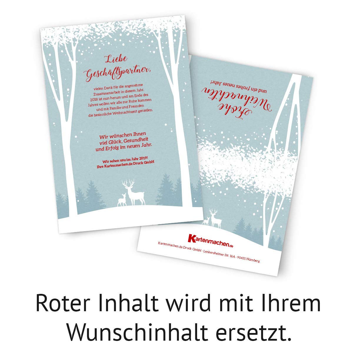 50 x Geschäftliche Weihnachtskarten Grußkarten individuell Weihnachten - Weiße Weihnacht Blau