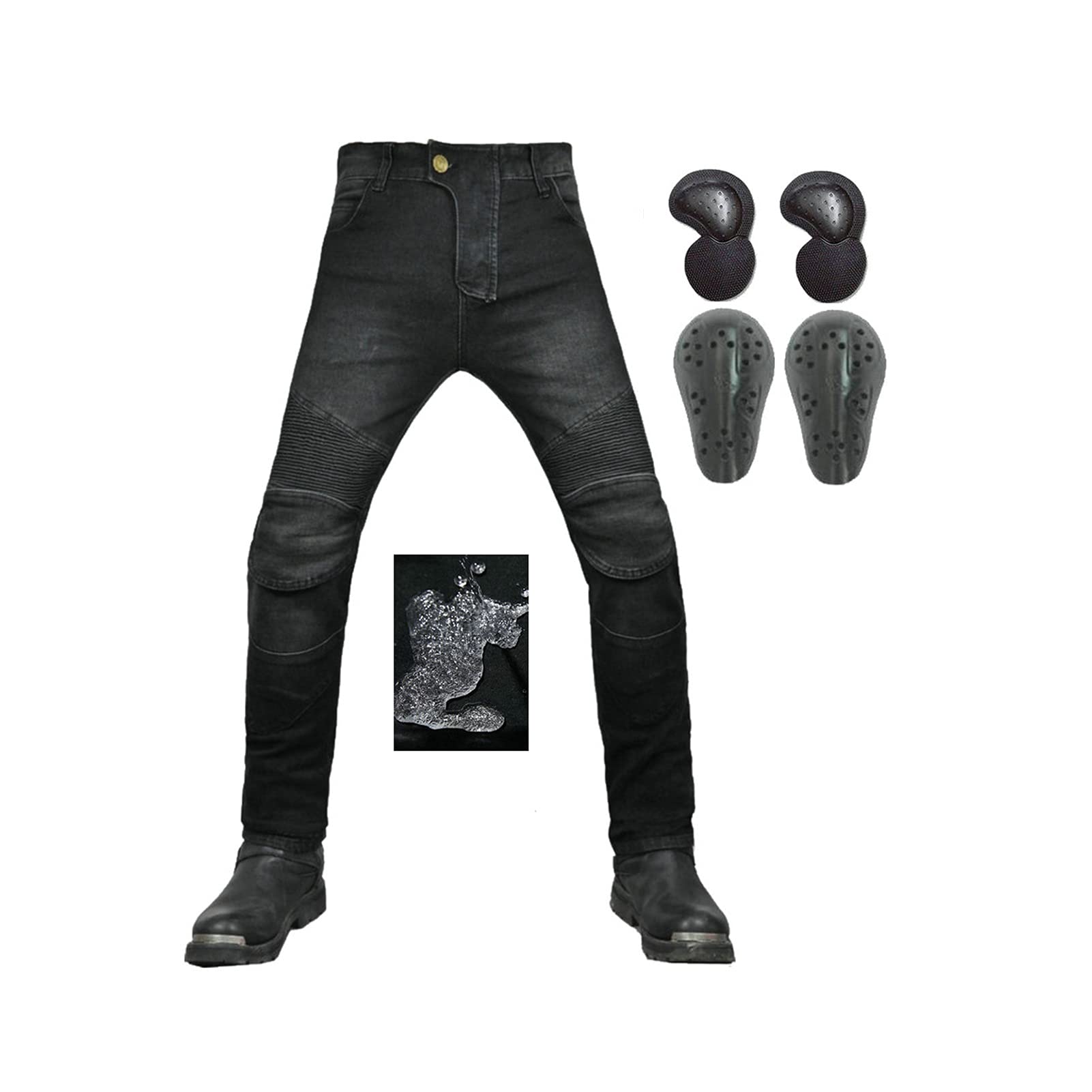 WICKED STOCK Mens Waterproof Armored Motorcycle Riding Dual Sport Pants Protective CE Level-1, Black, XX-Large Short