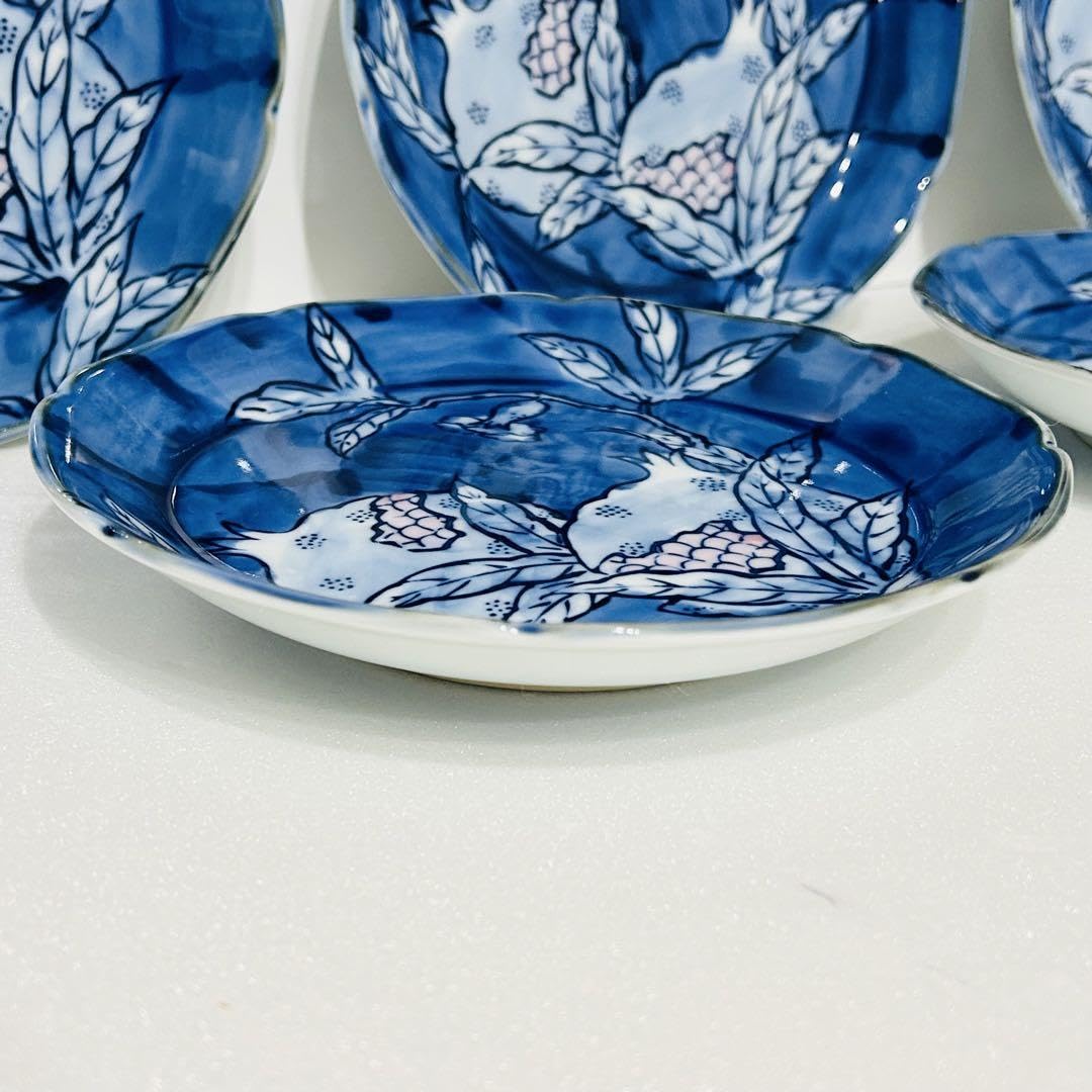 京焼名工 馬場京泉 染付色絵 柘榴に山水風景文 向付 10客 京焼名工 馬場京泉 染付色絵 柘榴に山水風景文 向付 5客 京焼