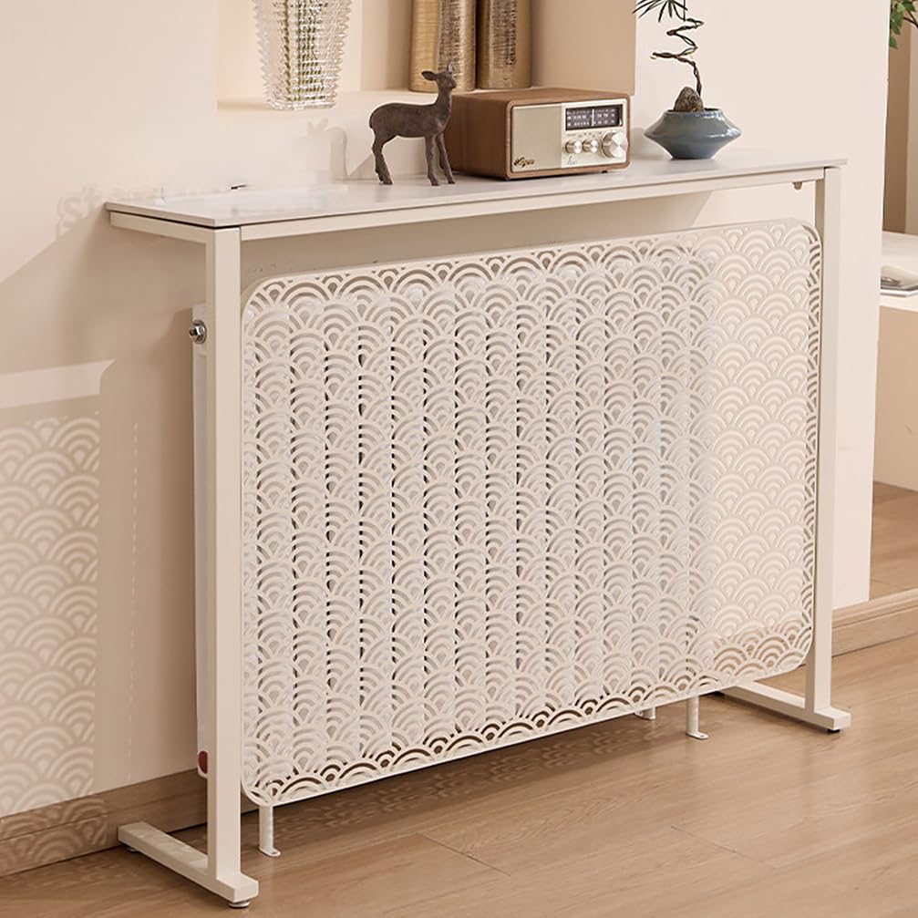 Copri-Radiatore Bianco con Piano in Lastra di Pietra E Piedini Regolabili Consolle da Ingresso da 160 Cm Mensola Appoggio Divano Metallo per Soggiorno E Bagno,Nero,L80*H80*W25