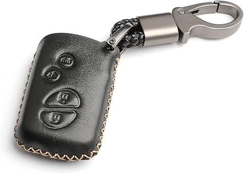 Cuero para Lexus RX350 ES350 IS250 GX460 LX570 Remote Smart 4 Botones Key Case Holder Cover Fob Chain (negro)