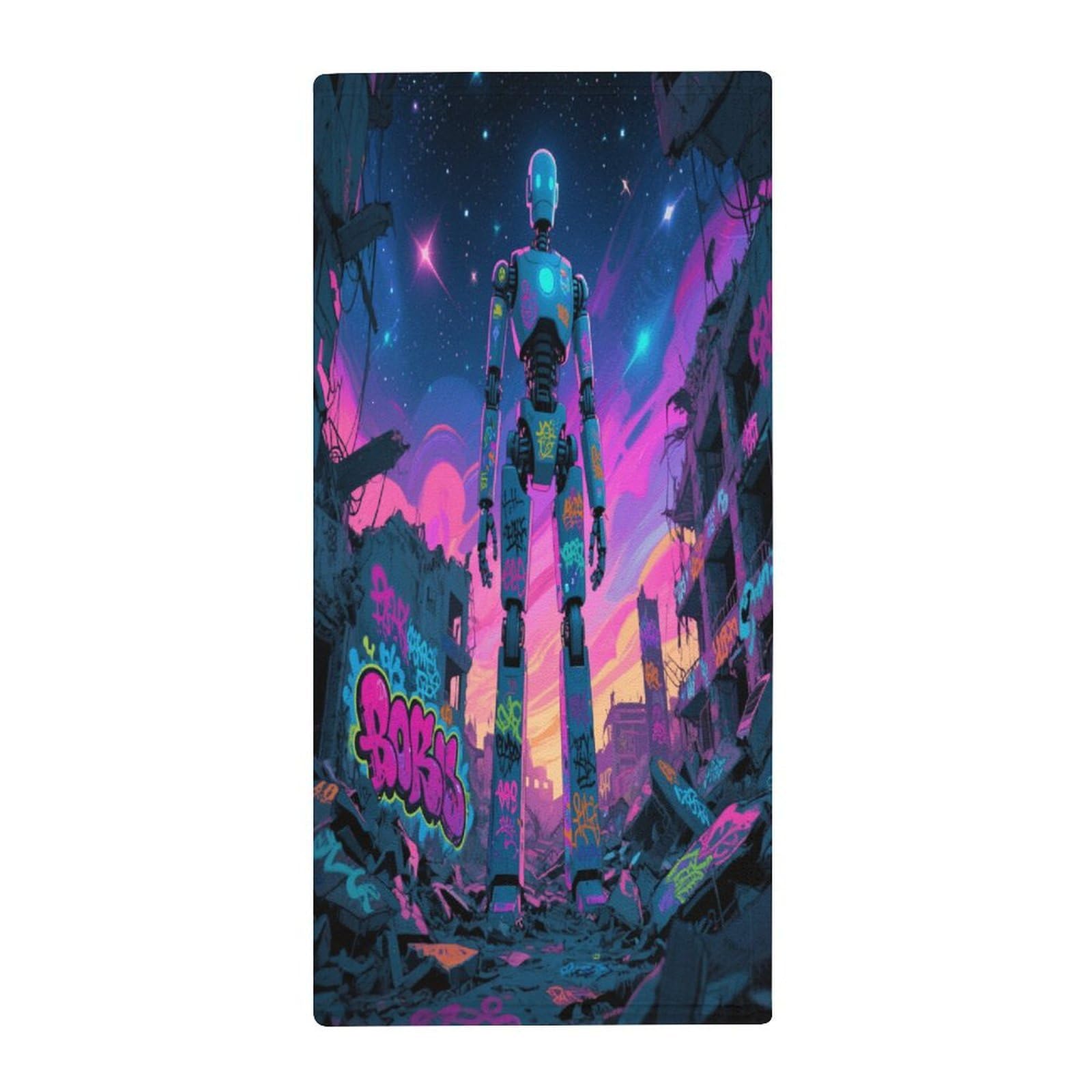Fekiloot Style Graffiti Robot Towels For Bathroom, Bath Towels 13.8 X 28.7 Inch, Hand Towel Multipurpose Use As Bath Fitness, Bathroom, Shower, Sports, Yoga Towel
