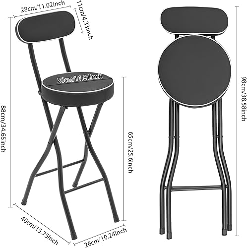 Miniatura 3 de 2-Pack Folding Bar Stools with Backrest, 25.6 Inch Cushioned Padded Counter Height Stools, 275lbs Capacity Portable Foldable Stool Chairs for