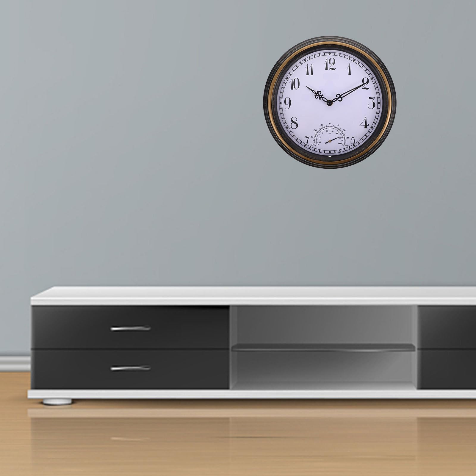 Cabilock Reloj de Pared Colgante para Dormitorio con Termómetro Exterior, Diseño Creativo y Material Plástico para Sala y Habitación