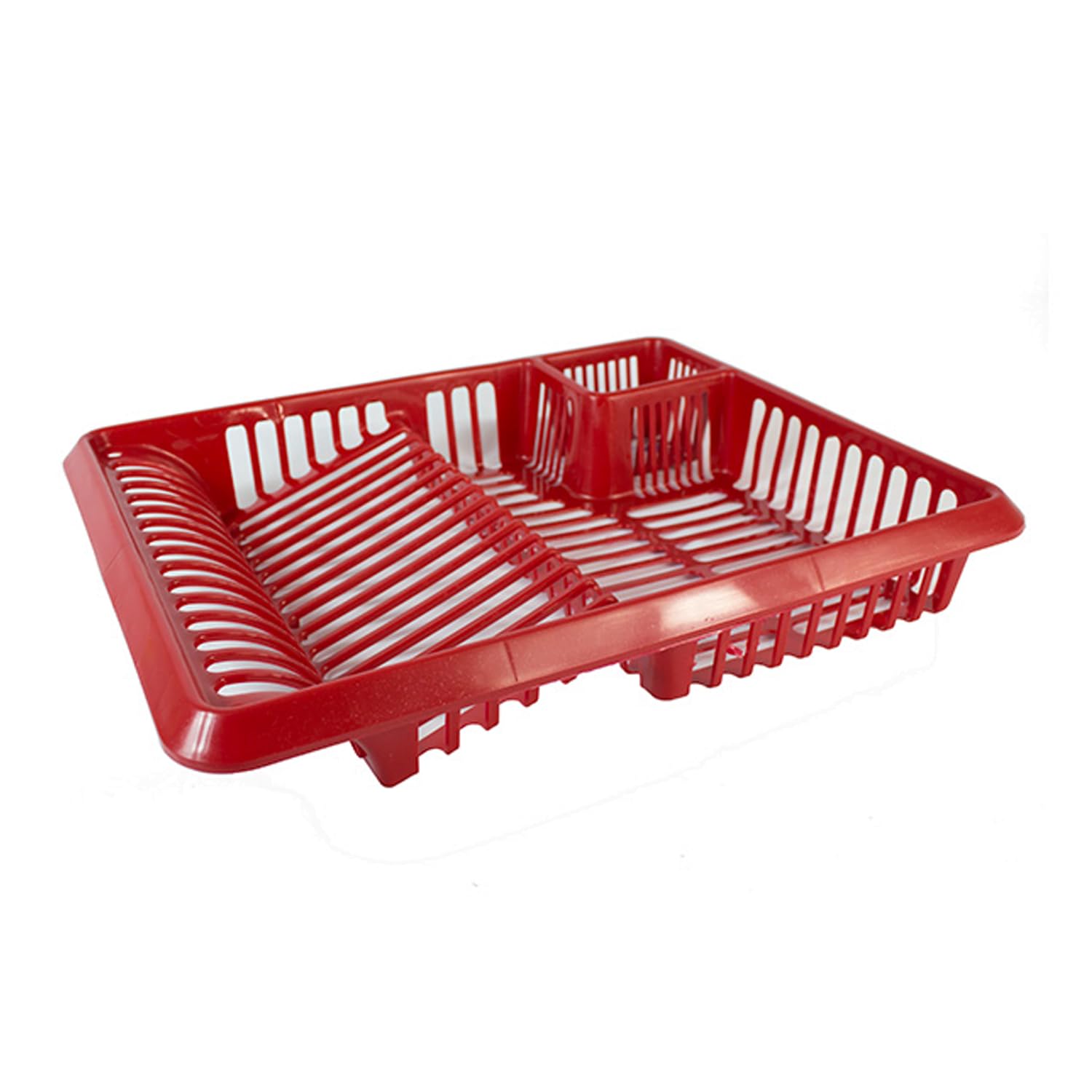 Optimal Products Large Plastic Dish Drainer Kitchen Rack Tidy Plate Cutlery Holder Sink Organiser UK (Red)