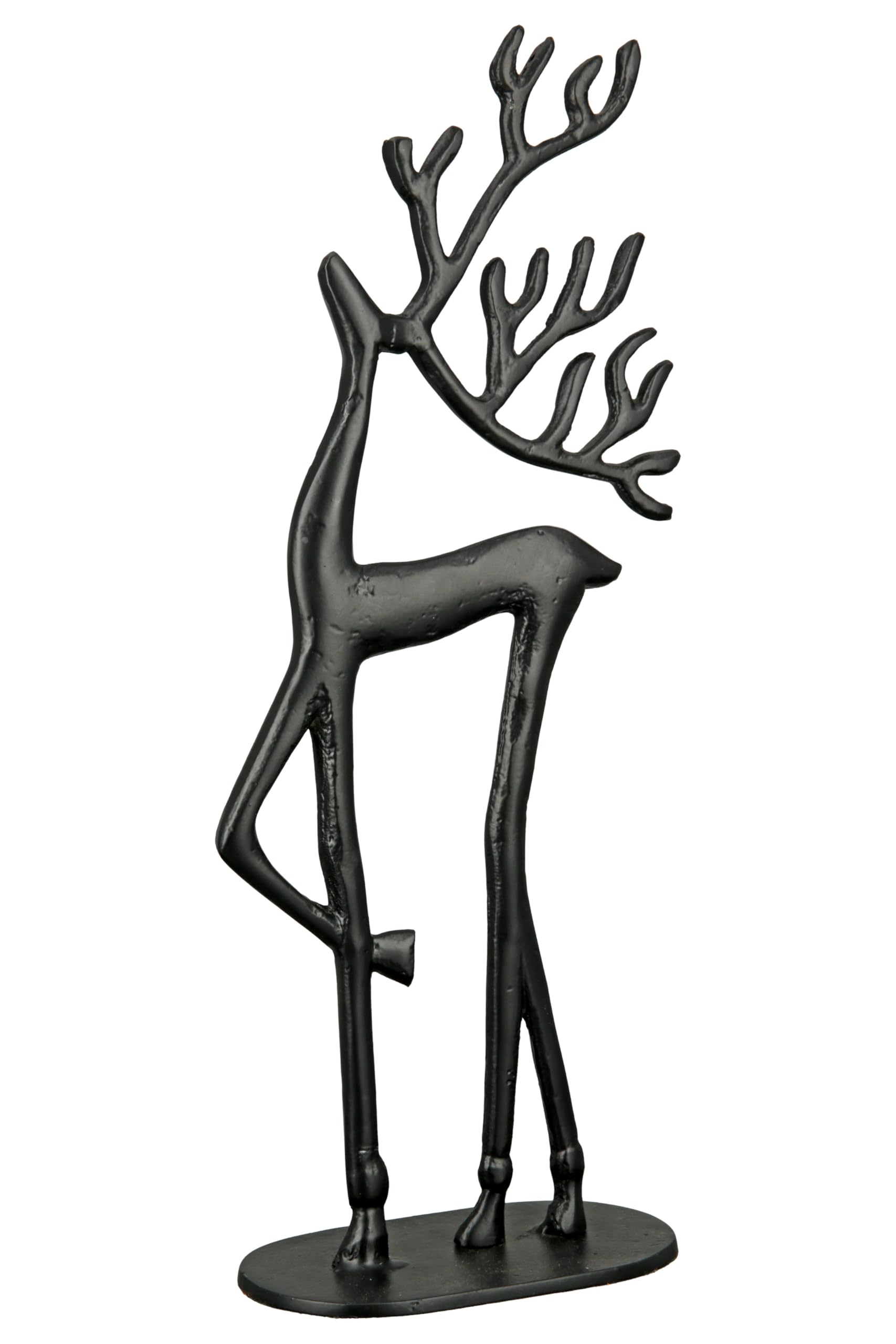 Casablanca Sculpture de Renne en Aluminium Noir Avent Décoration de Noël XL Hauteur 37,5 cm