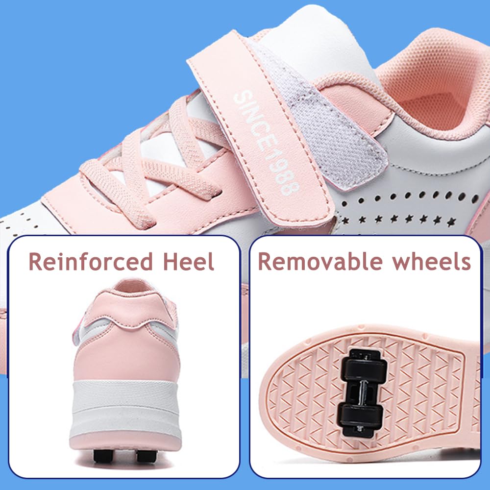 Mateju Zapatos con Ruedas para Niñas Niños, Patines con 4 Ruedas Retirable, Zapatillas de Skateboarding con Estrella Brillante, Zapatillas Deportivas al Aire Libre Multiusos