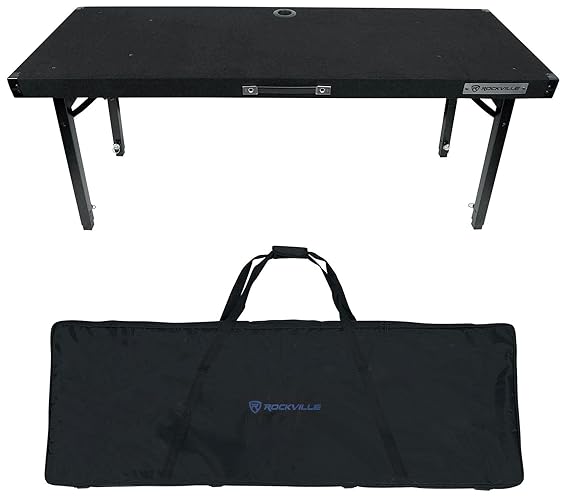 Rockville RTBL4 Adjustable Height DJ Table Folding Legs 20x60 Inch, Portable, Non-Slip Surface, Carry Bag Included, for Mobile DJs and Event Performers