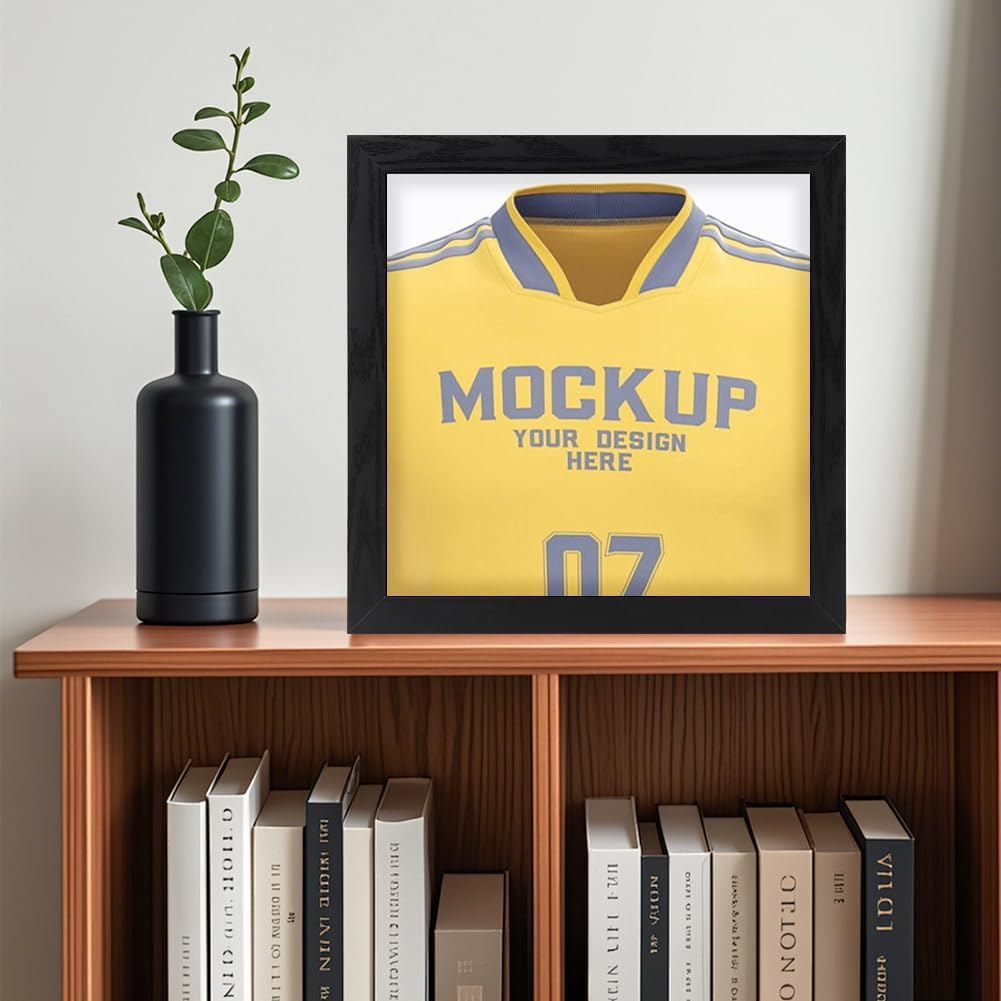 T Shirt Display Frame 13'' X 13'' Usable Space Shadow Box Wood T-Shirt Frame Football Tshirt Jacket Display(Color:Black)