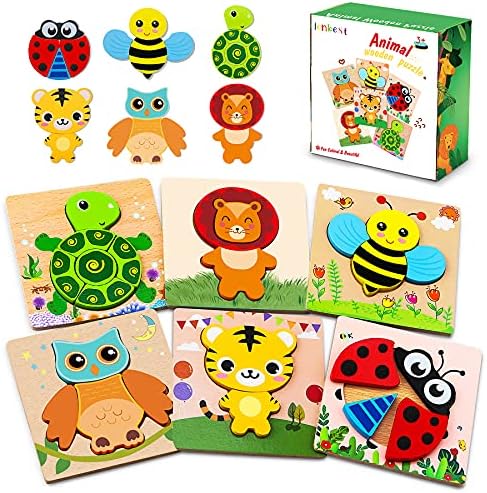 lenbest 6 Pezzi Giocattoli Animali da Puzzle in Legno, Giocattoli Giochi Set Regalo Montessori Bambino Educativi Gioco Pattern Blocchi Ragazzo Ragazza Regalo per 2 3 4 5 Bambini