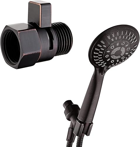 Miniatura 1 de BRIGHT SHOWERS Juego de 9 cabezales de ducha de mano con válvula de control de flujo de agua, bronce aceitado