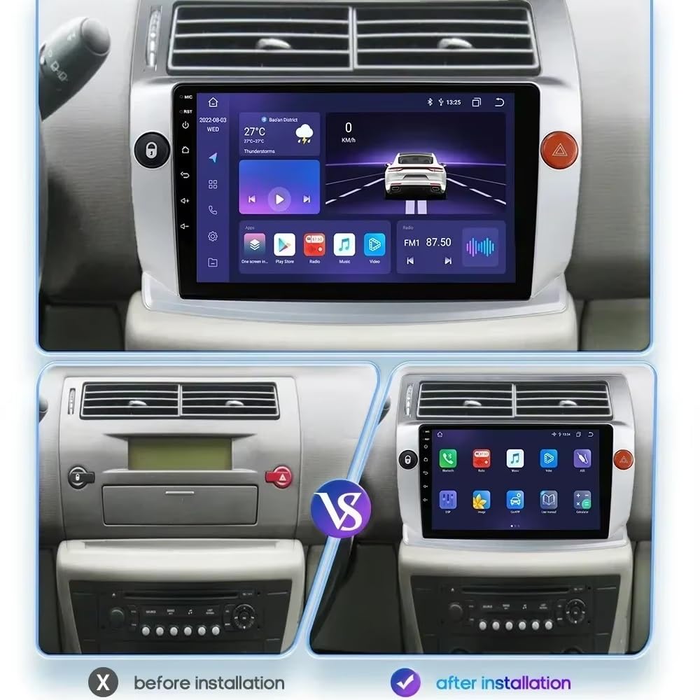 Radio Samochodowe dla Citroen C4 2004-2009 Z Bluetooth, Fm I Aux; Obsługa Mirror Link, Nawigacji Gps Oraz Sterowania Głosowego, 4 Rdzeń 4G+64G