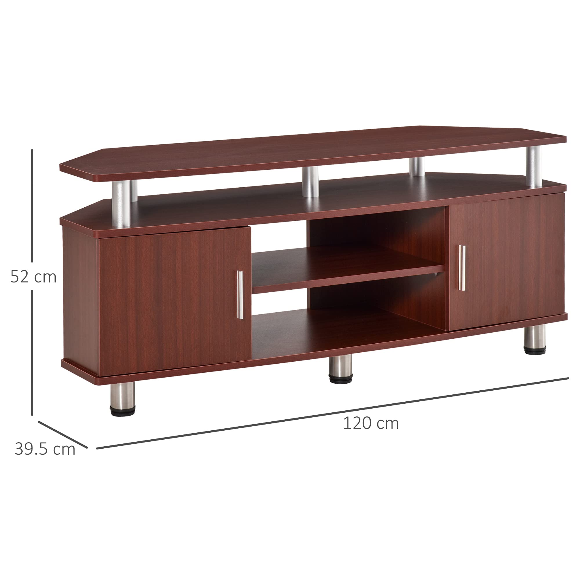 HOMCOM Mobile Porta TV Classico da Soggiorno, 120x39.5x52cm, Marrone | 2 Ripiani, 2 Armadietti, MDF e Acciaio Inox