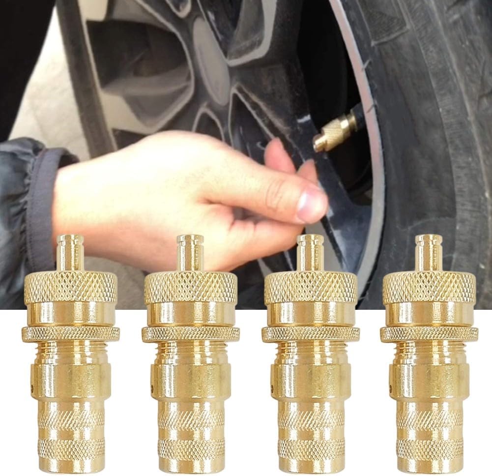Brass for Tire Deflators Kit 4 Pcs, Adjustable Automatic Tyre Deflator 0-60 PSI and Motorcycles, No Tools Required, Fits Standard Valve Stems