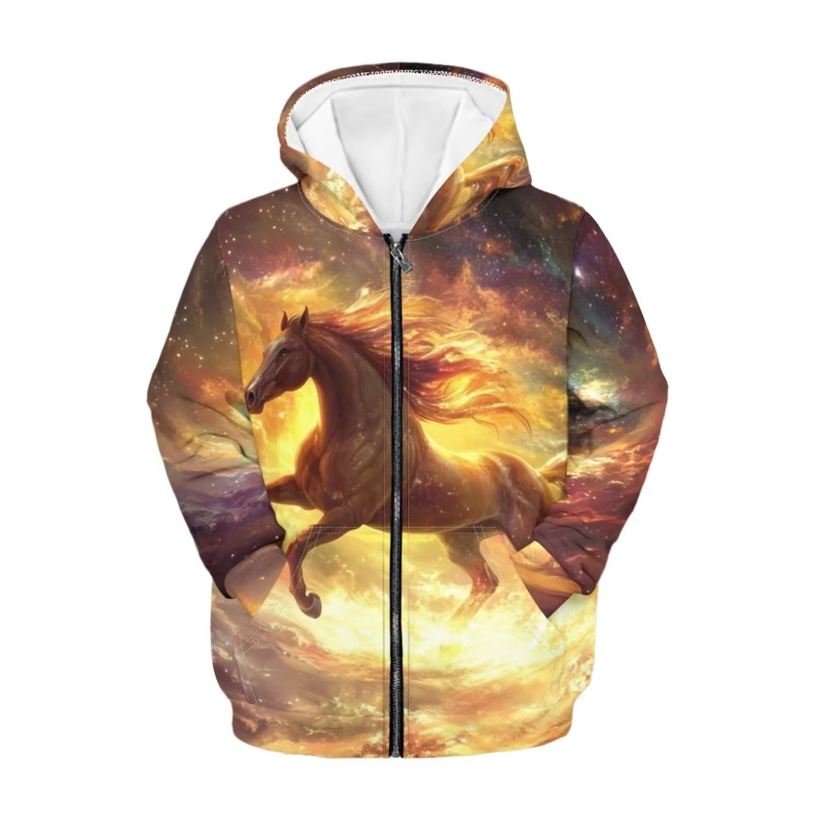 Yruonazao Horse Hoodie for Boys Sweatshirts Toddler Zip Up Hoodie Classic Jackets Comfort Soft Trendy Hoodies T-Shirts with Front Pocket Crop Tops Teenager Girl Clothes Birthday Gifts