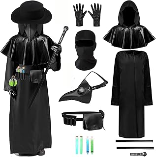 Plague Doctor Costume with Bird Beak Mask Hat Accessories Adult Dr Horror Scary Halloween Robe Outfit Set Cloak Gloves