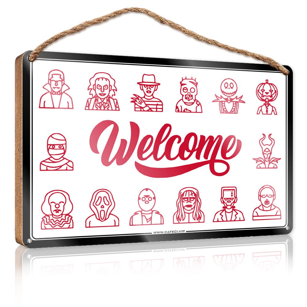 YYHLEH Small Wooden Signs With Sayings Halloween Characters Welcome Wooden Sign 1(15X28CM)