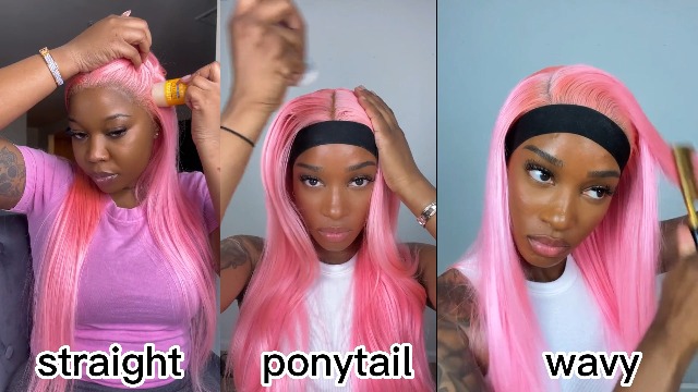 Amazon.com : Maycaur Pink Lace Front Wigs Glueless Straight Long